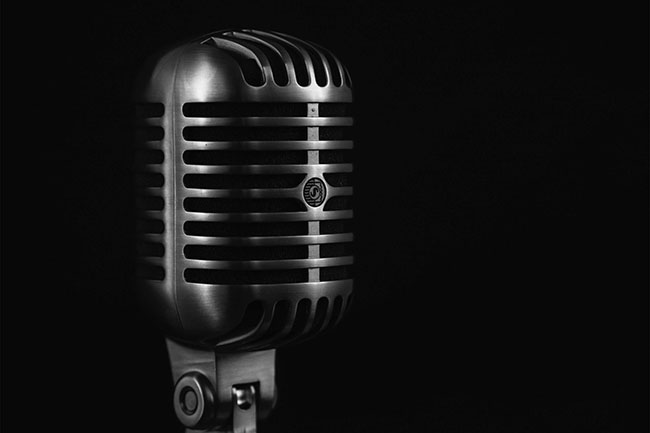 Black and white image of a microphone